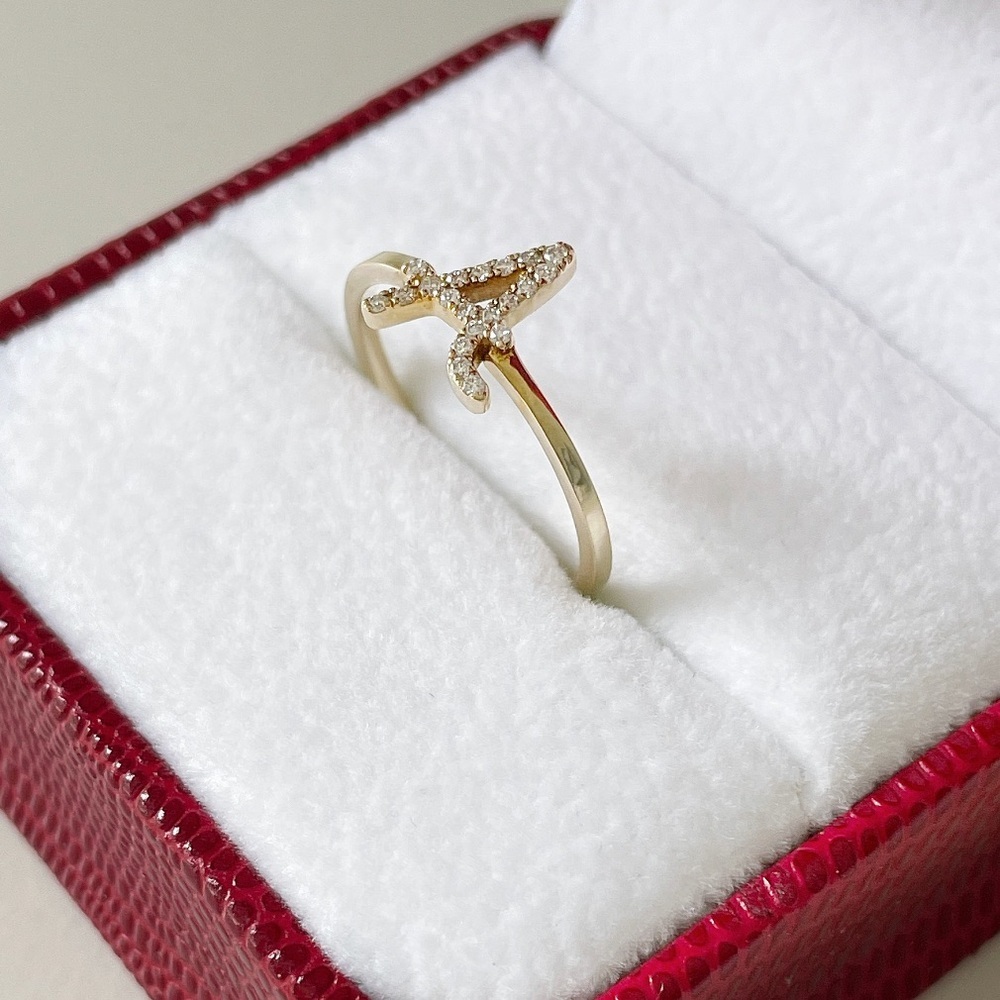 Diamond A Initial Ring 14k Yellow Gold - Picture 2 of 6